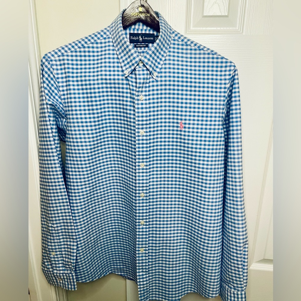 Polo by Ralph Lauren (L) Men's Blue and White Gingham Shirt